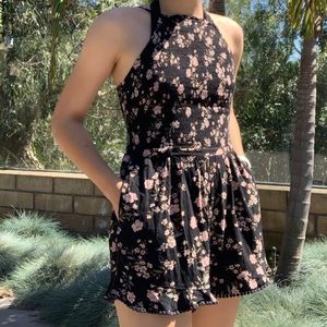 black romper with pink flowers
